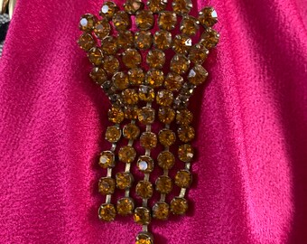 An Old Regal Amber Rhinestone Crested Dangle Unisex Lapel Pin, Trending Gothic Fashion Accessory