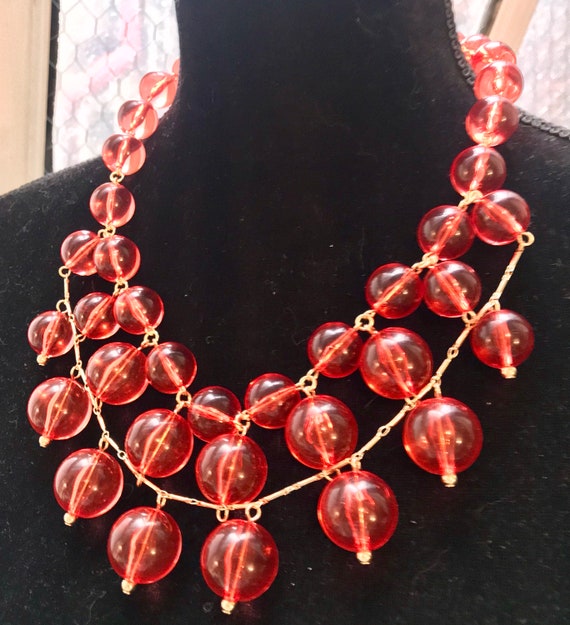 Pink Pool of Light Bubble Bead Statement Necklace, Signed Runway Glamour Jewelry