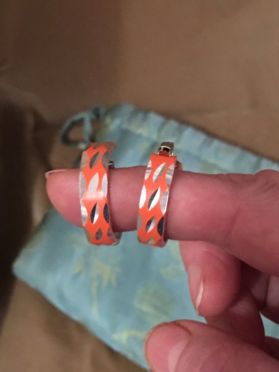 Orange Aluminum Modernist Clip on Hoop Earrings, … - image 8