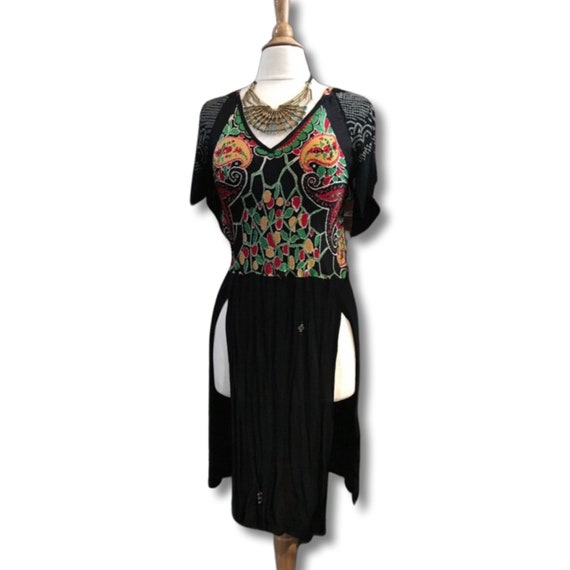 Handmade Silk floral Vintage Dress ,Cha Cha Salsa Tango Latin Dance Dress with Sexy Side Slits, Disco the night away!