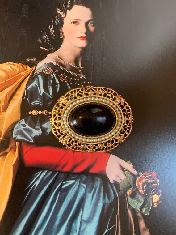Victorian Revival Black Vintage Brooch, Classic F… - image 2