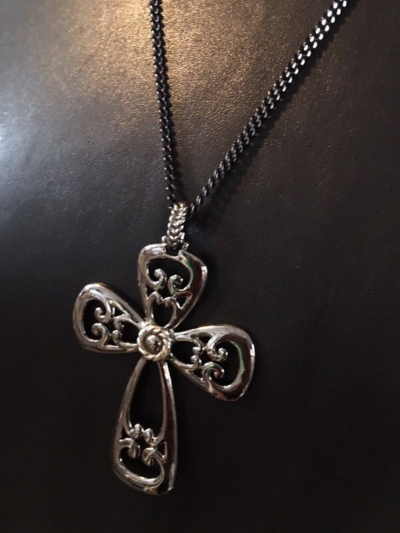 Signed Coventry Cross Pendant Gunmetal black celtic type scroll design