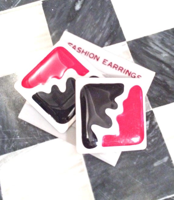Vintage Abstract Modern paint on metal still on card earrings '80's or older