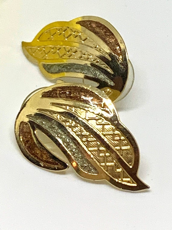 80s Vintage Golden Flames Earrings, Gold Tone Wings with Post backs, Sizzling! Hot hot hot !