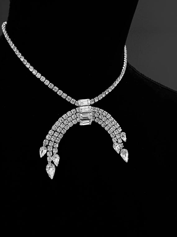 Vintage Weiss Swag Crystal Rhinestone Choker Statement Necklace, Adjustable, High End Black Tie Cocktail Party Glamour, Valentines Gift