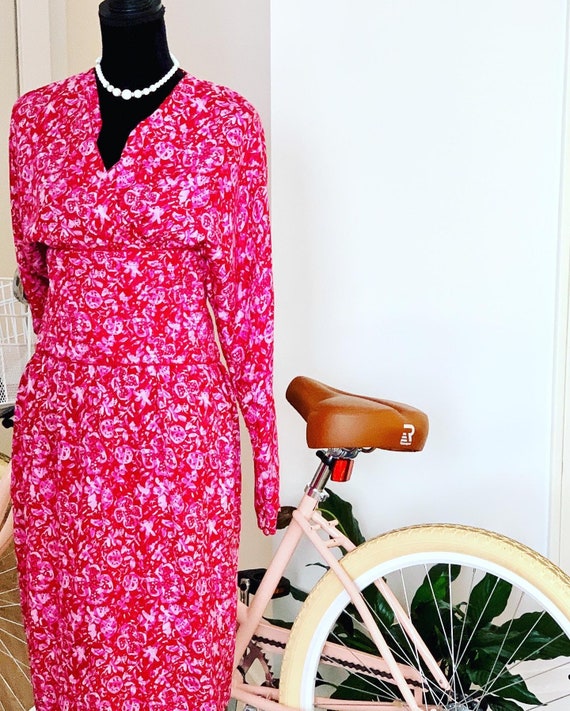 Pink Silk Floral Dress, Maggy London by Designer Jeannene Booher