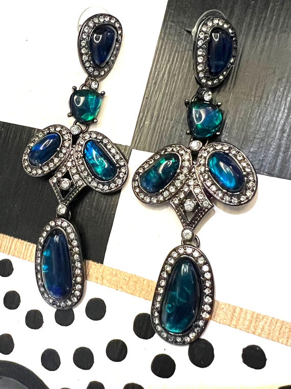 Dichroic Lucite Dangle Earrings: 90s Runway Costume Jewelry