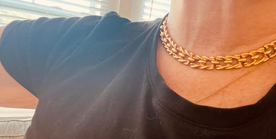 Monet Golden Choker Necklace, designer brand Costume Jewelry, Disco Statement Necklace, Shiny Bling, Vintage Necklace, 70s 80s Glam