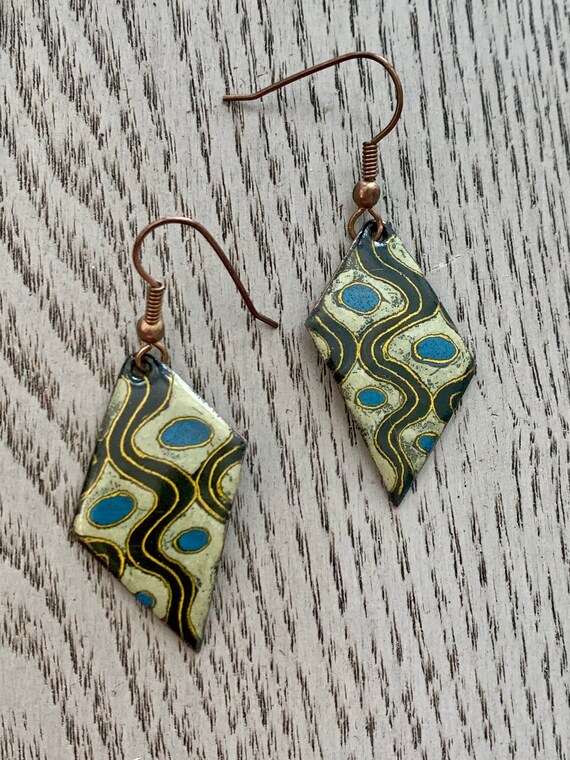 Trippy 70s Psychedelic Enamel Dangles, Hippie Sta… - image 3