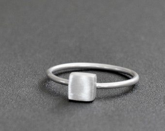 5 MM Square Ring, Silver Stacking Ring, Sterling Silver Ring, Geometric Ring, Everyday Ring