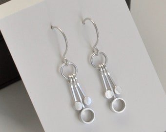 ELDORA - Modern Circle Dangle Earrings, Sterling Silver Earrings, Handmade Jewelry Earrings