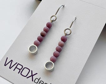 Pink Rhodonite Sterling Silver Dangle Earrings, Handmade Boho Jewelry