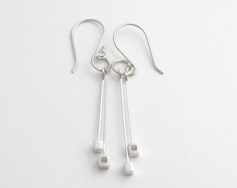 ROMIA - Square Sterling Silver Dangle Earrings, Modern Minimalist Jewelry