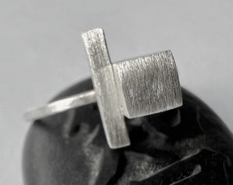 SIZE 7 1/2 Modern Sterling Silver Ring, Geometric Handmade Jewelry