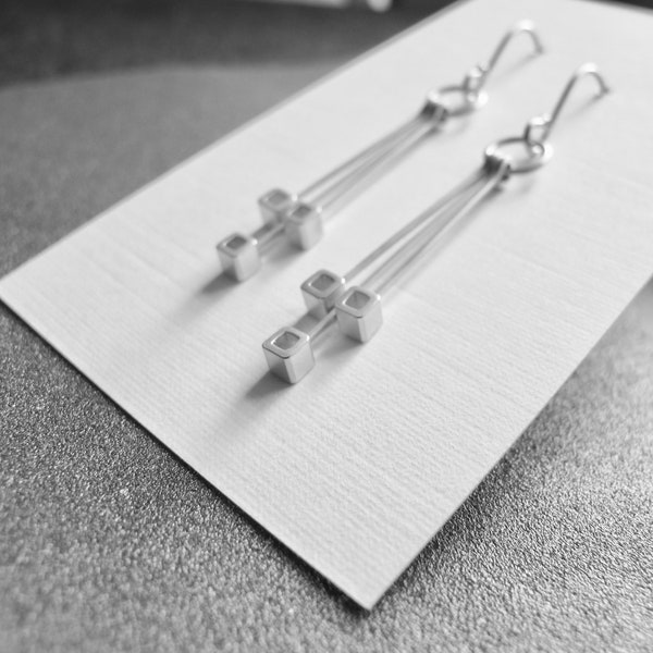 MAXINE - Open Square Dangle Earrings, Sterling Silver Earrings, Modern Jewelry
