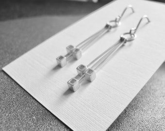 MAXINE - Open Square Dangle Earrings, Sterling Silver Earrings, Modern Jewelry