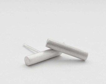 Round Silver Bar Earrings, Matte Silver Stud Earrings, Modern Stud Earrings, Handmade Jewelry Earrings Stud