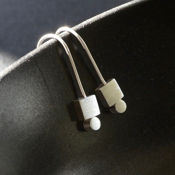 ITSASO - Minimalist Earrings, Silver Drop Earrings, Simple Geometric Earrings, Handmade Jewelry Sterling Silver