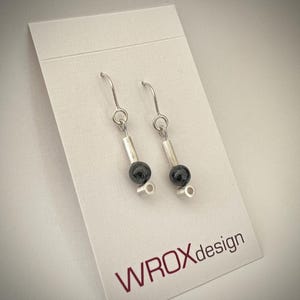 Small Sterling Silver Dangle Bar Earrings with Blue Dumortierite Stones, Modern Handmade Jewelry