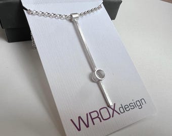 Modern Sterling Silver Split Bar Pendant, 16 Inch Necklace, Handmade Jewelry