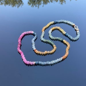 Multi Sapphire Silk Knotted Necklace. 14k Gold Filled.