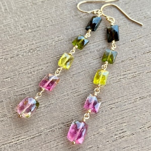Multi Tourmaline Earrings. Gold Filled.