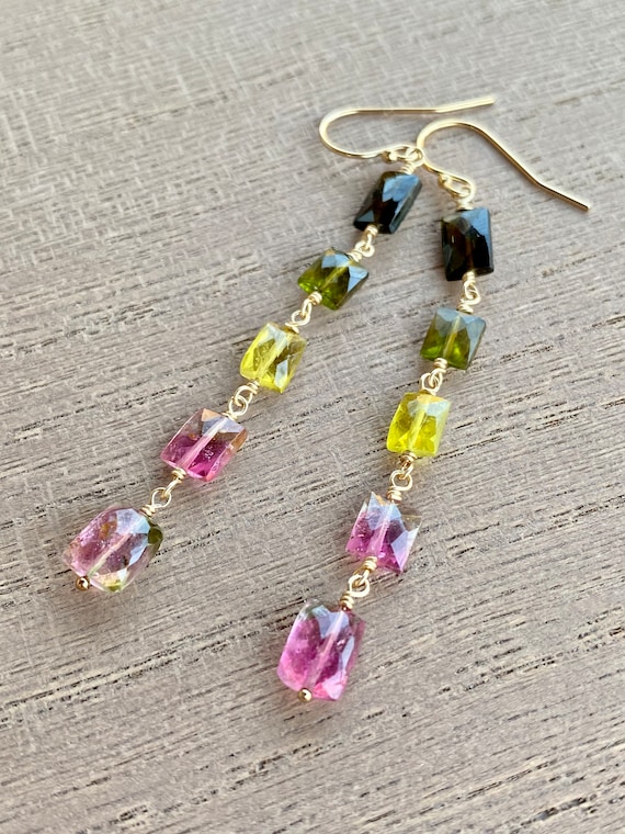 Multi Tourmaline Earrings. Gold Filled.