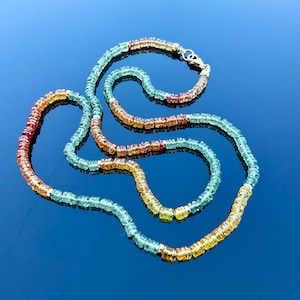 AAA Multi Sapphire Silk Knotted Necklace. 14k Gold Filled.