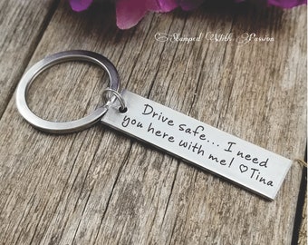 Drive Safe Customizable Hand Stamped Aluminum Rectangle Key Chain 10 Year Anniversary Gift Best Friend Boyfriend Girlfriend New Driver