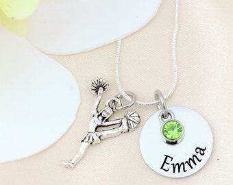 Cheerleader Necklace - Name and Birthstone Necklace - Cheer Necklace , Cheer camp, Cheer coach, Cheer gift, Cheerleader gift