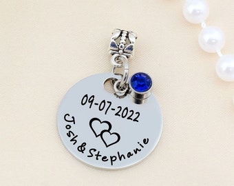 Something Blue for Bride, Personalized Bridal Bouquet Charm - Wedding Date with Couple names, Bride Bouquet Charm