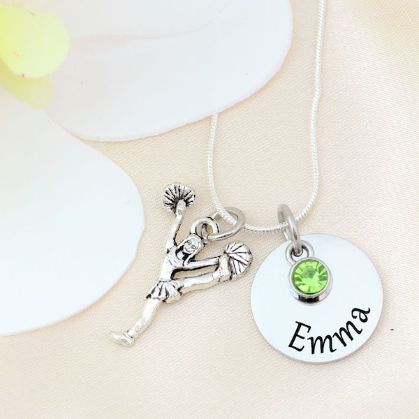 Cheerleader Necklace - Name and Birthstone Necklace - Cheer Necklace , Cheer camp, Cheer coach, Cheer gift, Cheerleader gift