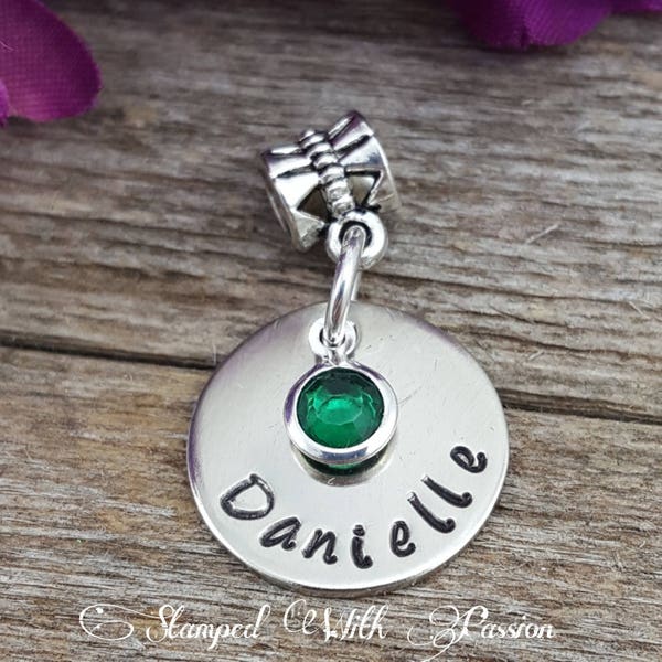 Custom Bracelet Charm - Personalized Bracelet Charm, Name Charm, Birthstone Charm, Gift for Her,  Stamped Charm, European Style Bracelet