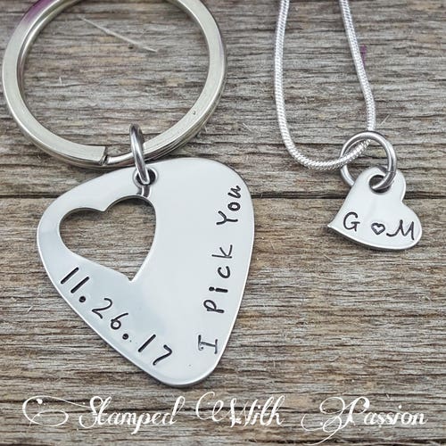Guitar Pick Keychain and Necklace Set 