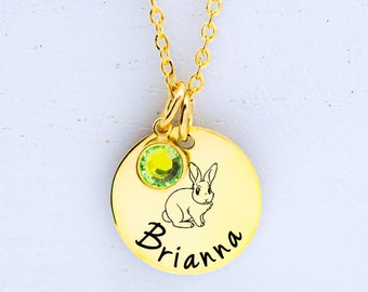 Bunny Necklace, Personalized Easter Gift for her, Gift for tweens, Rabbit Necklace, Gold, Rose Gold or Silver, Custom Kids Jewelry