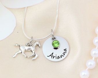 Personalized Horse Necklace - Equestrian Name Necklace, Horse Birthstone Necklace - Gift for Girl Necklace - Horse Lover Necklace, Equine