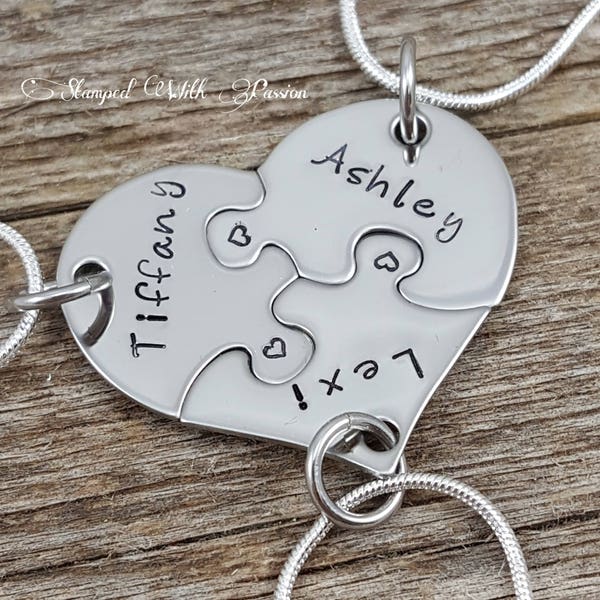 3 Best Friends Forever 3 Piece Puzzle Necklace Set, Three Necklace Set, Best Friend Jewelry, Sister Jewelry, Heart Puzzle Necklaces