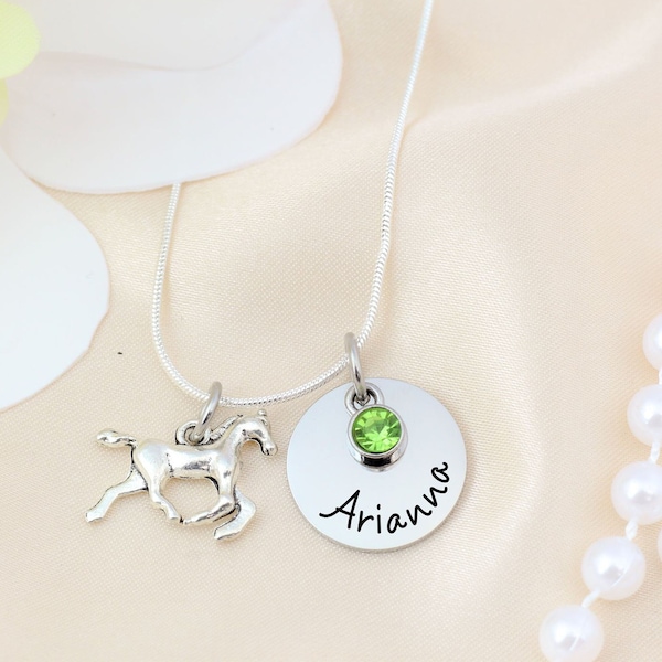 Personalized Horse Necklace - Equestrian Name Necklace, Horse Birthstone Necklace - Gift for Girl Necklace - Horse Lover Necklace, Equine