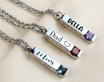 Personalized Urn Necklace - Birthstone Ashes Memorial Necklace - Engraving Custom Bar Necklace - Cremation Jewelry for Human or Pets Ashes