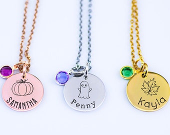 Fall Themed Little Girl Necklace, Personalized Necklace, Birthstone jewelry, Daughter necklace, custom kid jewelry, little girl jewelry