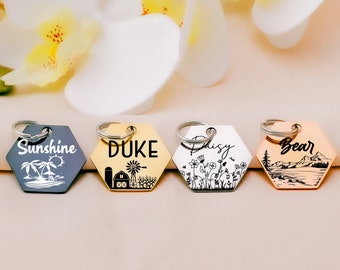 Personalized dog tag for dogs, Engraved dog tags, Hexagon Dog tag, Dog name tag, Custom pet tag, Dog ID Tag, Puppy Tag, Rose Gold Dog Tag,