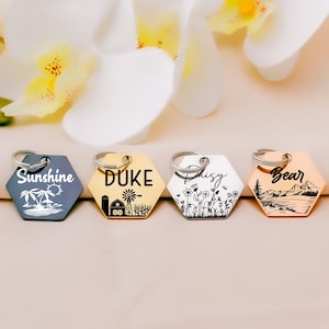 Personalized dog tag for dogs, Engraved dog tags, Hexagon Dog tag, Dog name tag, Custom pet tag, Dog ID Tag, Puppy Tag, Rose Gold Dog Tag,