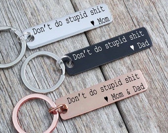 Don't Do Stupid Shit Keychain, Funny Gift for Teens Son Daughter from Mom  and Dad, Humor Key Ring Presents, Black E4S3