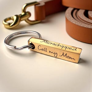 Custom Engraved 4 Sided Pet ID Tag Bar with Name Phone Number Microchipped Text for Dogs and Cats – Personalized Pet Tag Gift Idea