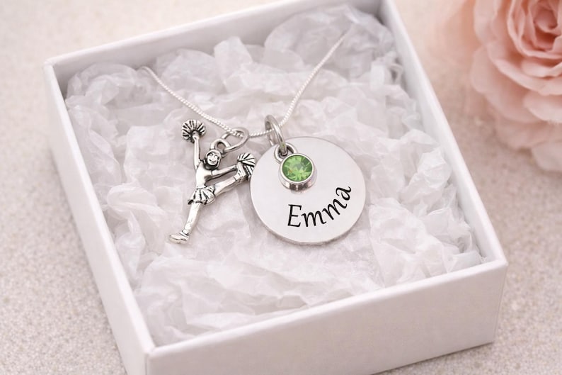 Personalized Cheerleader Necklace, Cheer Gift for Girl, Custom Name Necklace with Birthstone, Cheerleader Jewelry, Cheer Team Gift Bild 3