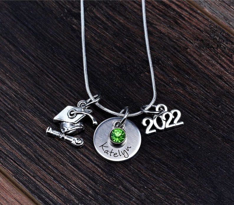 Graduation Necklace Personalized Girl Graduation Gift for her Class of 2024,2025, Hand Stamped Graduation Jewelry Graduate image 3