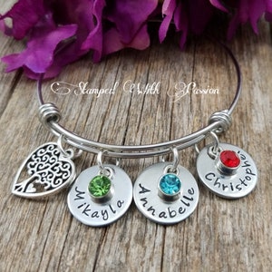 Gift for Mom, Mother's Personalized Bracelet with kids names, Personalized Bangle Bracelet with charms, Christmas Gift image 1