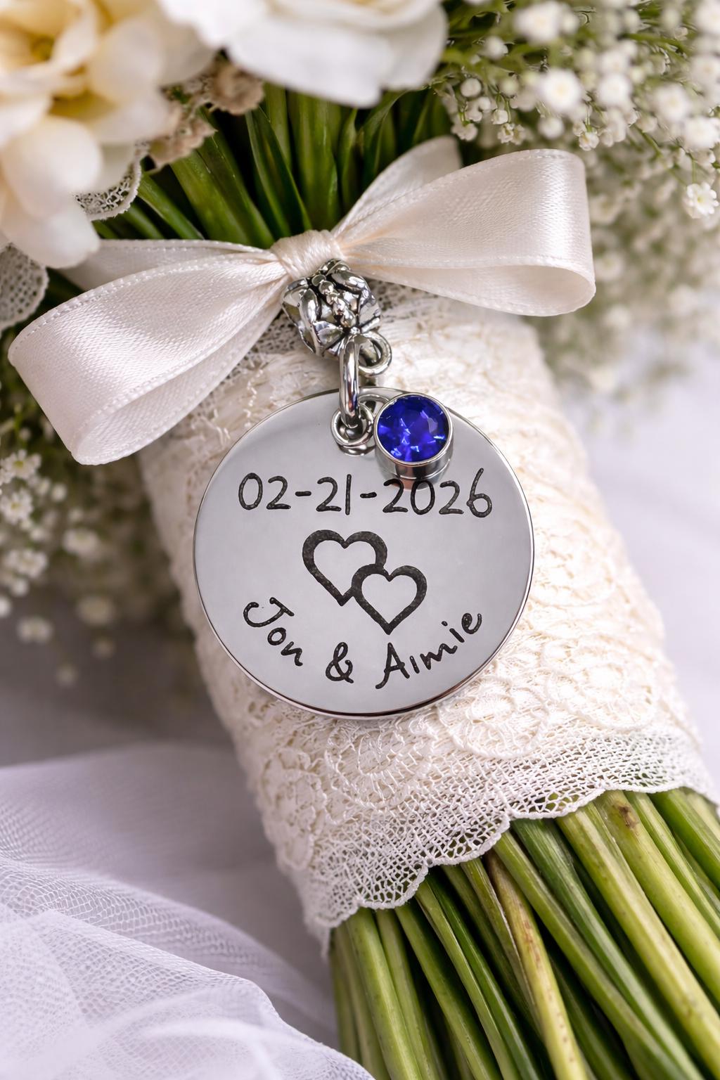 Something Blue Wedding Charm, Personalized Bouquet Charm, Custom Bridal ...