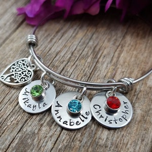 Gift for Mom, Mother's Personalized Bracelet with kids names, Personalized Bangle Bracelet with charms, Christmas Gift image 7