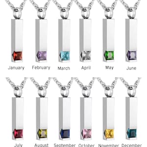 Personalized Urn Necklace - Birthstone Ashes Memorial Necklace - Engraving Custom Bar Necklace - Cremation Jewelry for Human or Pets Ashes image 3